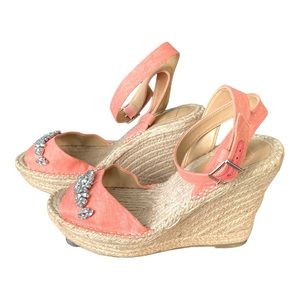 Kaari Blue Wedge Coral Color Wrap Strap & Rhinestones Size 11‎